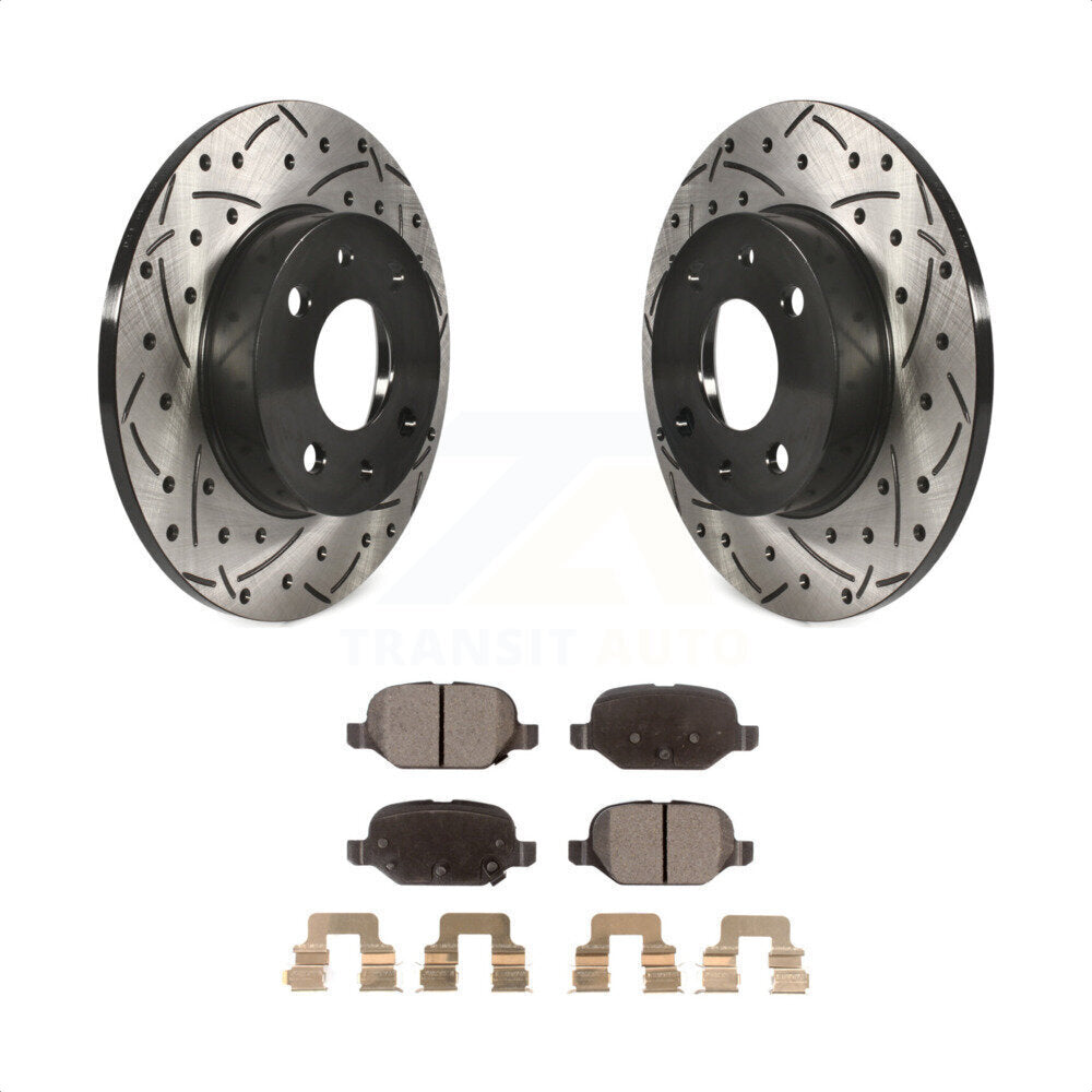 Rear Coated Drilled Slotted Disc Brake Rotors And Semi-Metallic Pads Kit For Fiat 500 KDF-100521 by Transit Auto