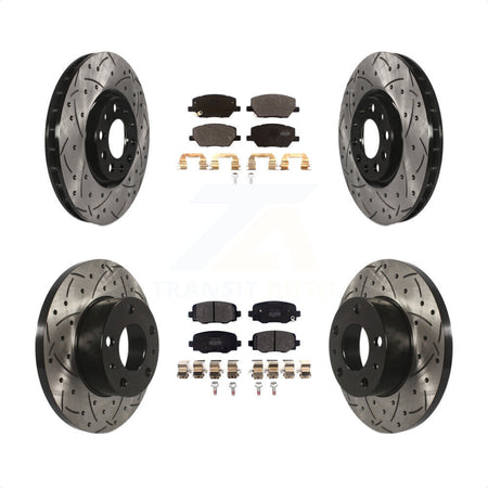 Front Rear Coated Drilled Slotted Disc Brake Rotors And Semi-Metallic Pads Kit For Jeep Renegade Fiat 500X KDF-100569 by Transit Auto