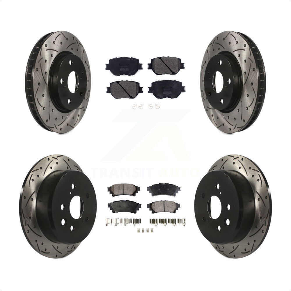 Front Rear Coated Drilled Slotted Disc Brake Rotors And Semi-Metallic Pads Kit For Lexus IS250 KDF-100582 by Transit Auto