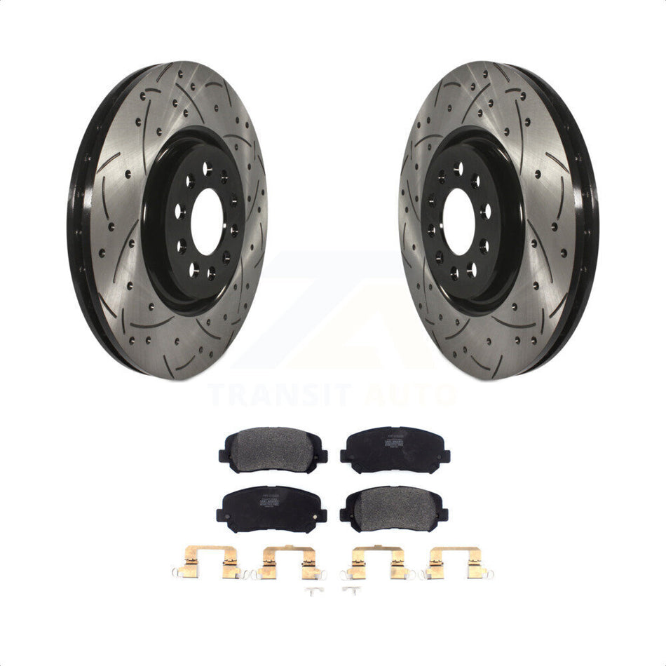 Front Coated Drilled Slotted Disc Brake Rotors And Semi-Metallic Pads Kit For Jeep Cherokee Chrysler 200 KDF-100594 by Transit Auto