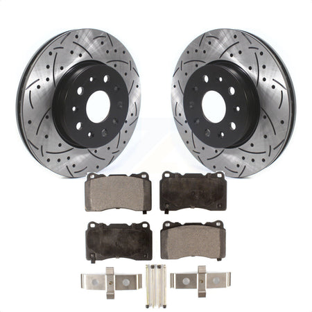 Front Coated Drilled Slotted Disc Brake Rotors And Semi-Metallic Pads Kit For Chevrolet Camaro Cadillac CTS CT6 KDF-100611 by Transit Auto