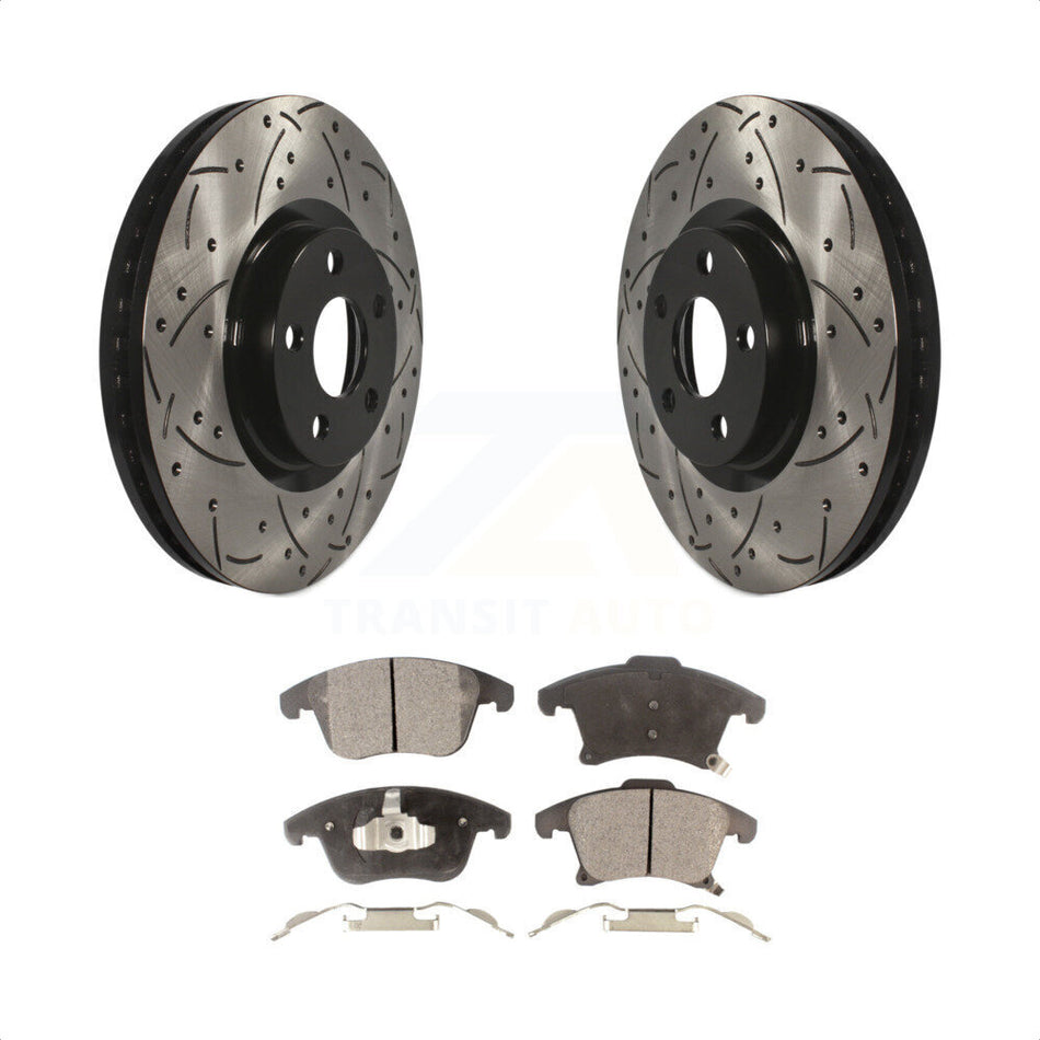 Front Coated Drilled Slotted Disc Brake Rotors And Semi-Metallic Pads Kit For 2019-2020 Ford Police Responder Hybrid SSV Plug-In KDF-100618 by Transit Auto