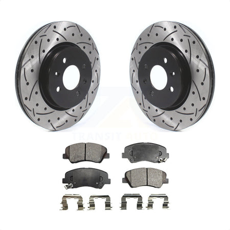 Front Coated Drilled Slotted Disc Brake Rotors And Semi-Metallic Pads Kit For Kia Rio KDF-100623 by Transit Auto