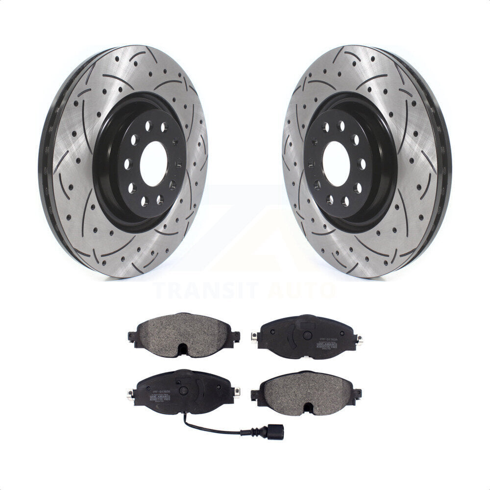 Front Coated Drilled Slotted Disc Brake Rotors And Semi-Metallic Pads Kit For Volkswagen Golf Audi A3 Quattro KDF-100627 by Transit Auto