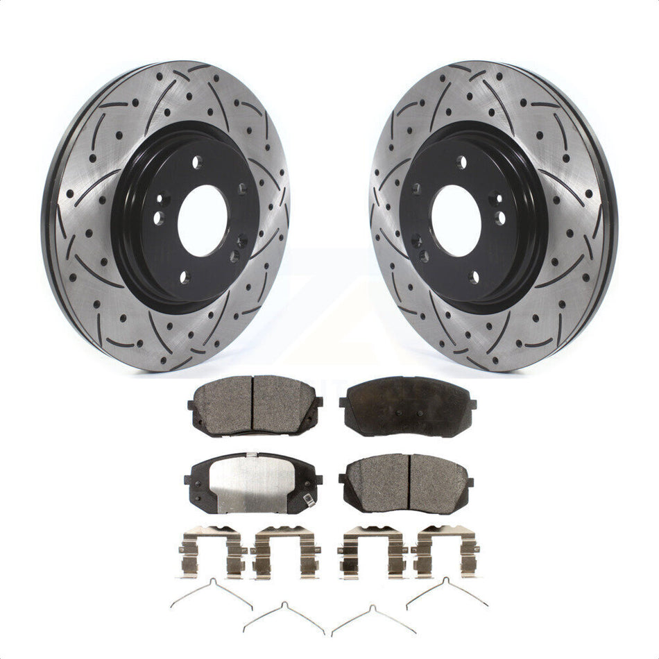 Front Coated Drilled Slotted Disc Brake Rotors And Semi-Metallic Pads Kit For Hyundai Sonata Kia Optima Niro EV Kona Electric KDF-100629 by Transit Auto