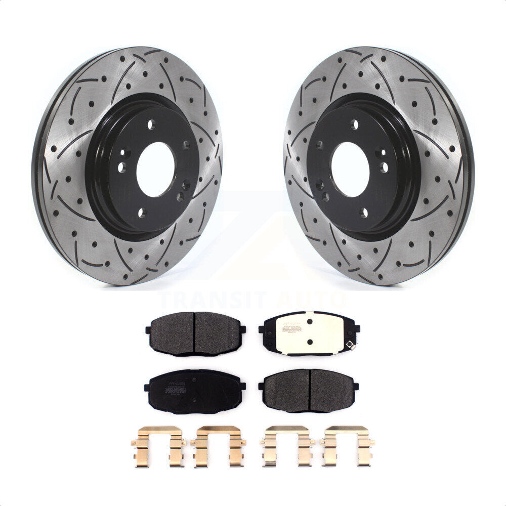 Front Coated Drilled Slotted Disc Brake Rotors And Semi-Metallic Pads Kit For Kia Forte Hyundai Kona KDF-100633 by Transit Auto