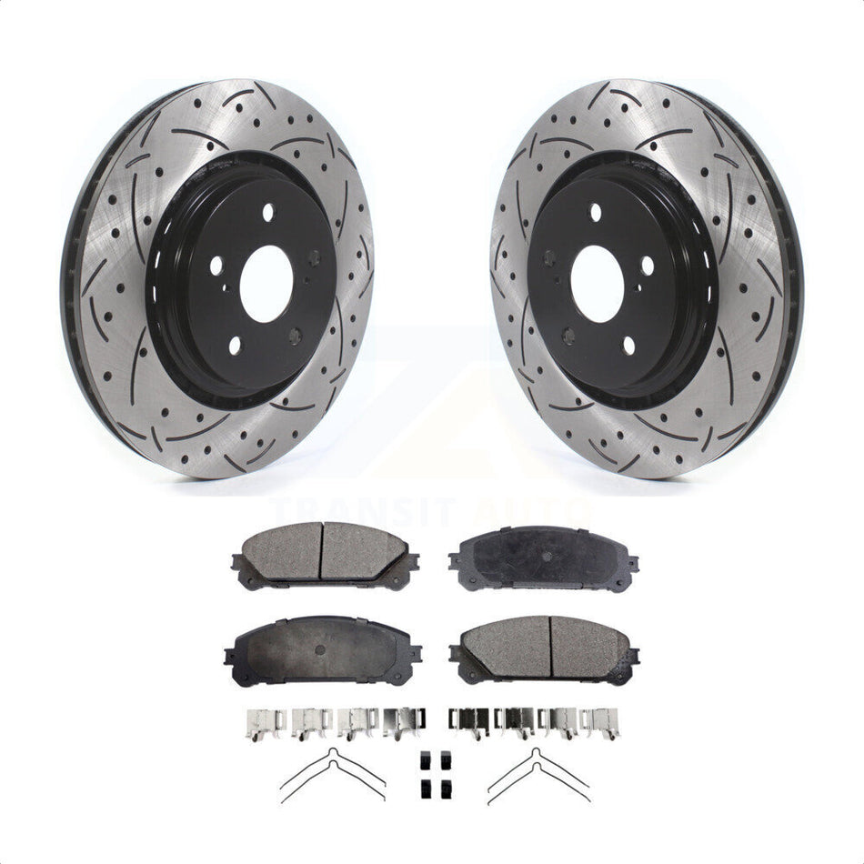 Front Coated Drilled Slotted Disc Brake Rotors And Semi-Metallic Pads Kit For Lexus RX350 RX450h Toyota RX350L Camry RX450hL Avalon NX250 NX350 NX350h KDF-100634 by Transit Auto