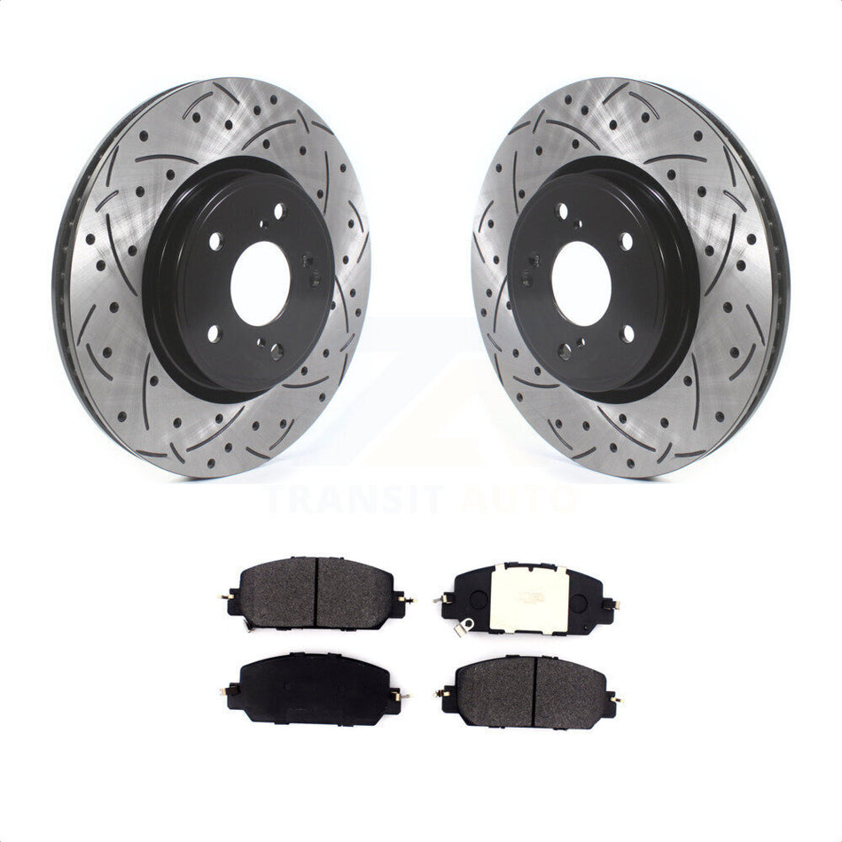 Front Coated Drilled Slotted Disc Brake Rotors And Semi-Metallic Pads Kit For Honda CR-V KDF-100637 by Transit Auto