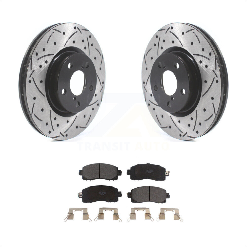 Front Coated Drilled Slotted Disc Brake Rotors And Semi-Metallic Pads Kit For 2017-2021 Subaru Impreza With 276mm Diameter Rotor KDF-100640 by Transit Auto