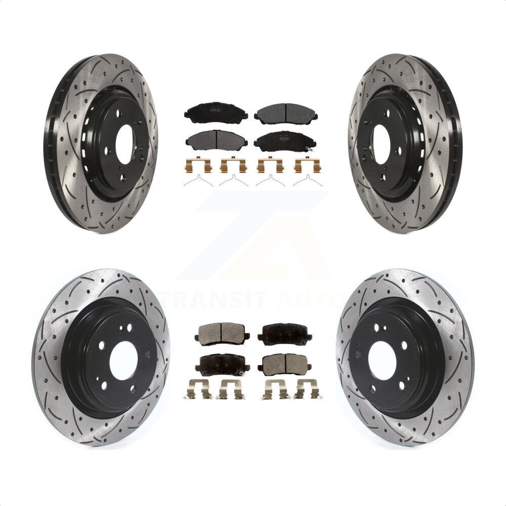 Front Rear Coated Drilled Slotted Disc Brake Rotors And Semi-Metallic Pads Kit For Acura MDX KDF-100666 by Transit Auto