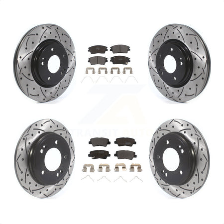 Front Rear Coated Drilled Slotted Disc Brake Rotors And Semi-Metallic Pads Kit For 2017-2020 Hyundai Elantra 1.6L KDF-100673 by Transit Auto