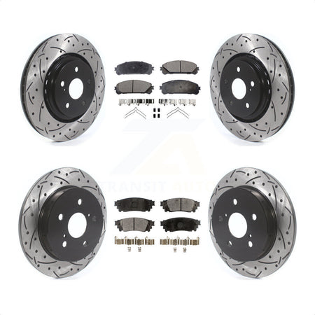 Front Rear Coated Drilled Slotted Disc Brake Rotors And Semi-Metallic Pads Kit For Toyota Camry Avalon TRD KDF-100677 by Transit Auto