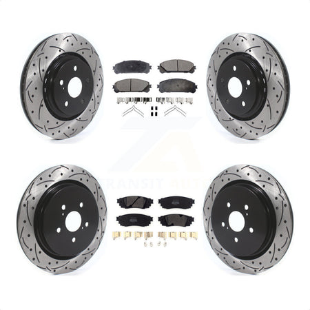 Front Rear Coated Drilled Slotted Disc Brake Rotors And Semi-Metallic Pads Kit For Lexus RX350 RX450h RX350L RX450hL KDF-100678 by Transit Auto