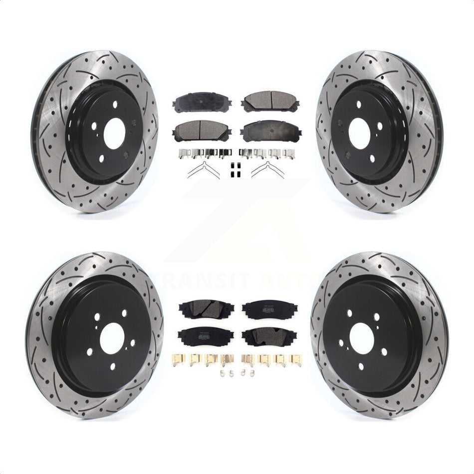 Front Rear Coated Drilled Slotted Disc Brake Rotors And Semi-Metallic Pads Kit For Lexus RX350 RX450h RX350L RX450hL KDF-100678 by Transit Auto