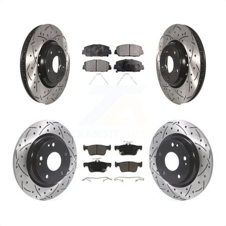 Front Rear Coated Drilled Slotted Disc Brake Rotors And Semi-Metallic Pads Kit For Honda Civic KDF-100680 by Transit Auto