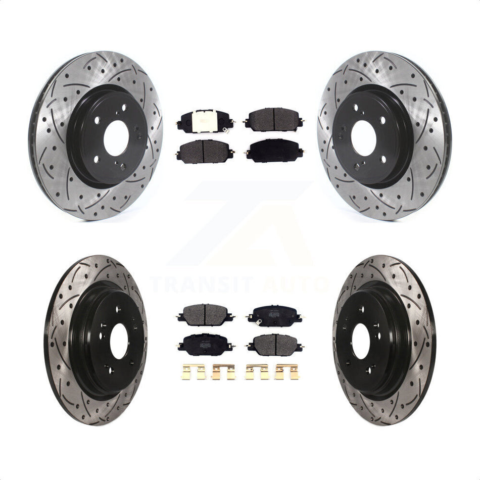 Front Rear Coated Drilled Slotted Disc Brake Rotors And Semi-Metallic Pads Kit For Honda CR-V KDF-100684 by Transit Auto