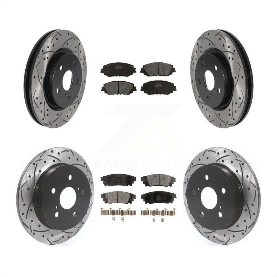 Front Rear Coated Drilled Slotted Disc Brake Rotors And Semi-Metallic Pads Kit For Toyota Camry RAV4 Lexus ES350 Avalon ES300h UX250h UX200 C-HR ES250 Venza KDF-100685 by Transit Auto