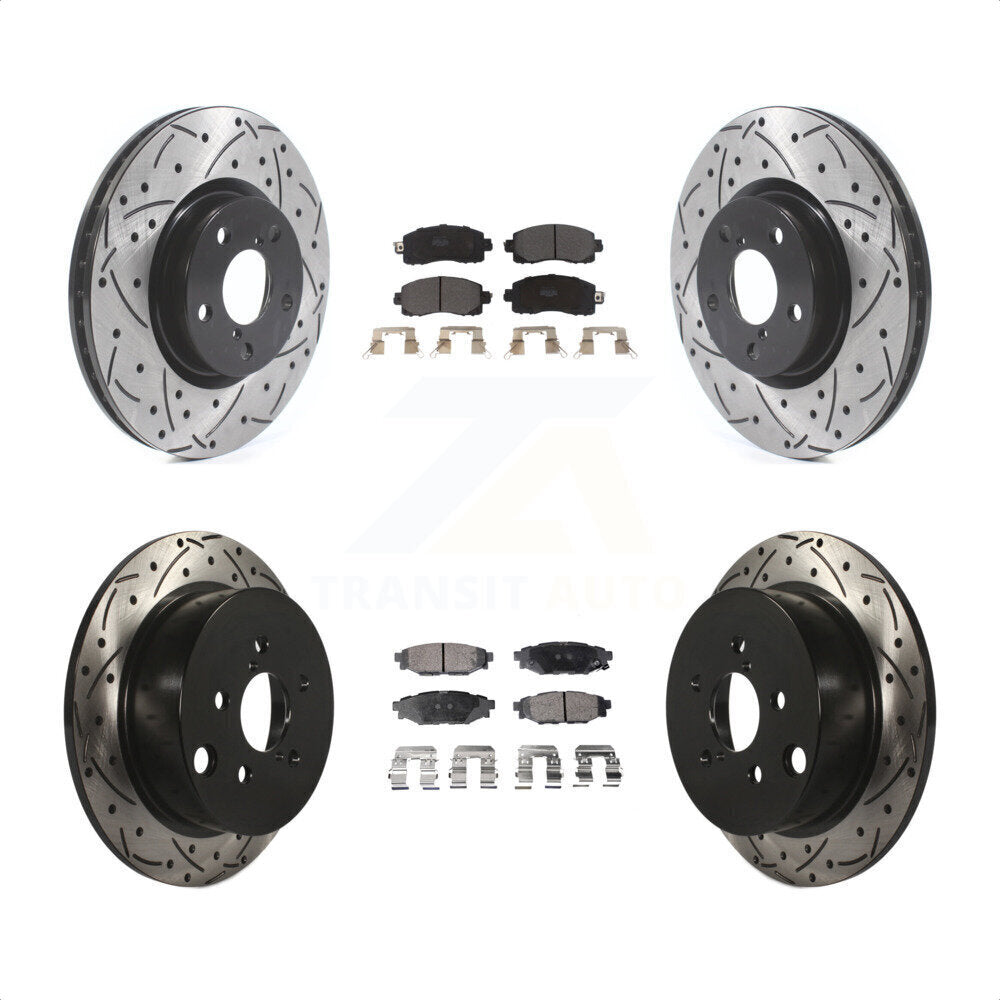 Front Rear Coated Drilled Slotted Disc Brake Rotors And Semi-Metallic Pads Kit For 2017-2021 Subaru Impreza With 276mm Diameter Rotor KDF-100689 by Transit Auto