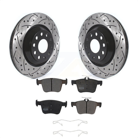 Rear Coated Drilled Slotted Disc Brake Rotors And Semi-Metallic Pads Kit For Volkswagen Atlas Audi Golf R S3 Q3 A3 Arteon TTS Quattro Cross Sport KDF-100699 by Transit Auto