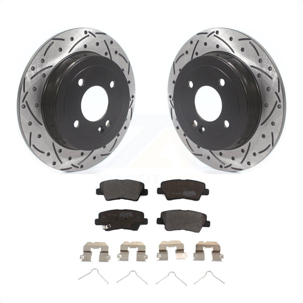 Rear Coated Drilled Slotted Disc Brake Rotors And Semi-Metallic Pads Kit For Hyundai Accent Kia Rio KDF-100704 by Transit Auto