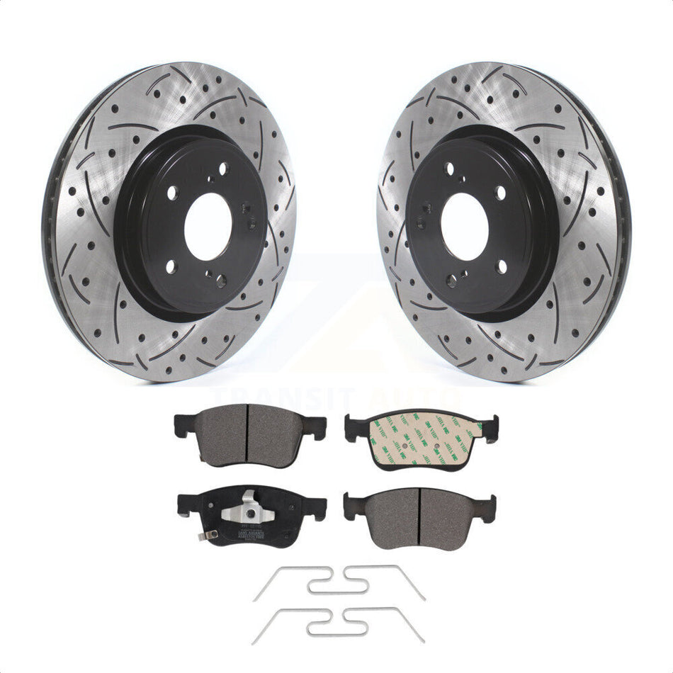 Front Coated Drilled Slotted Disc Brake Rotors And Semi-Metallic Pads Kit For Honda Accord Acura Civic Integra KDF-100721 by Transit Auto