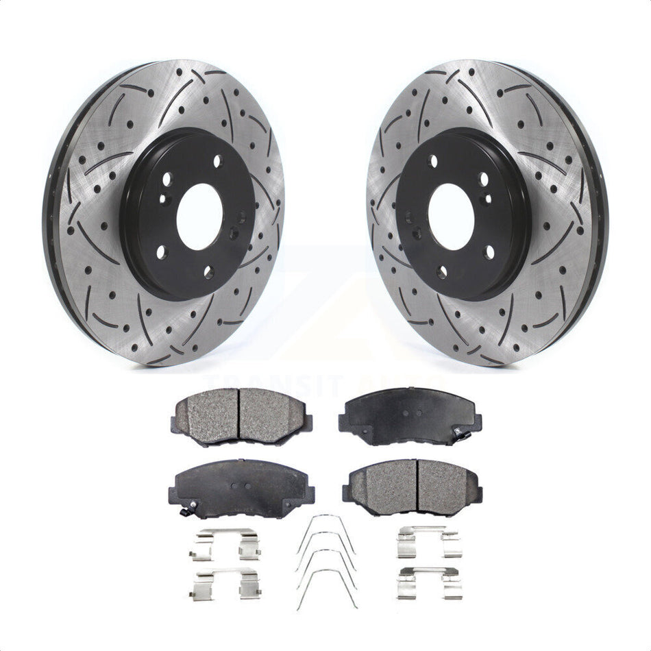 Front Coated Drilled Slotted Disc Brake Rotors And Semi-Metallic Pads Kit For Honda Pilot Accord KDF-100747 by Transit Auto