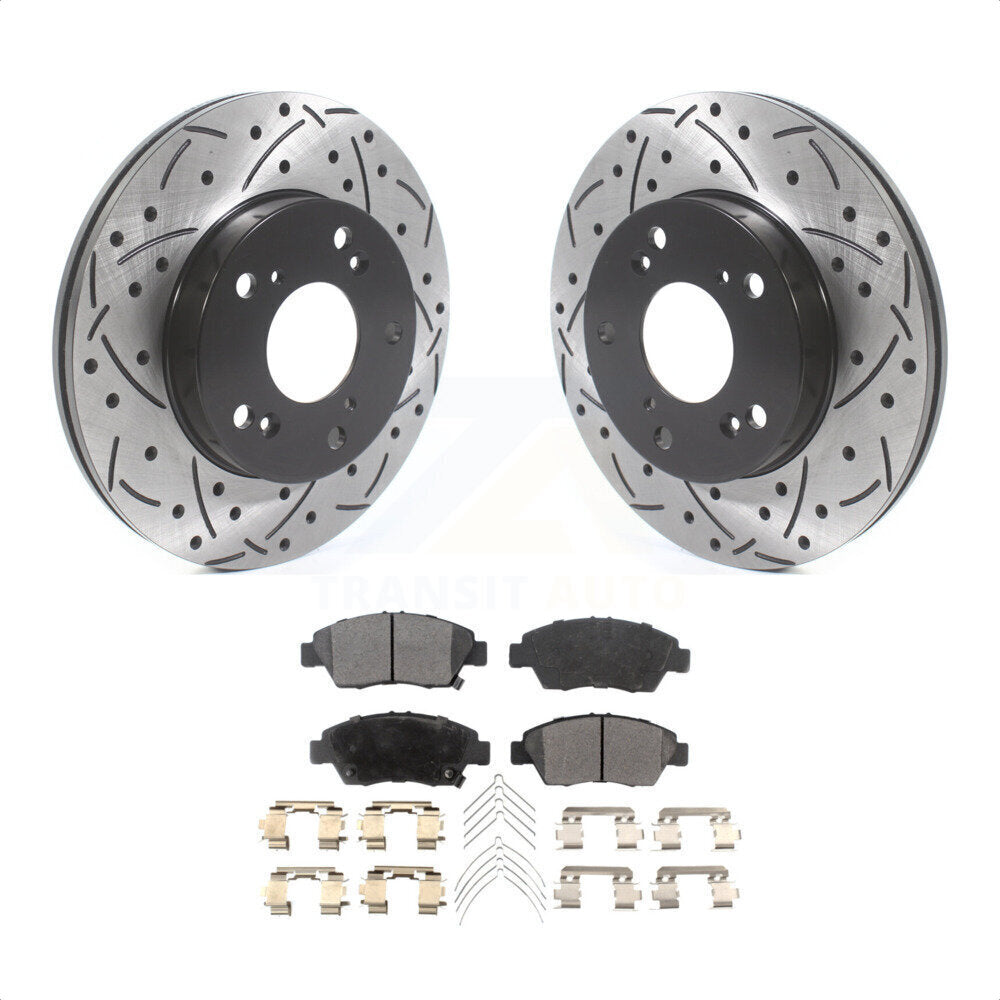 Front Coated Drilled Slotted Disc Brake Rotors And Semi-Metallic Pads Kit For Honda Civic Acura RSX CR-Z KDF-100749 by Transit Auto