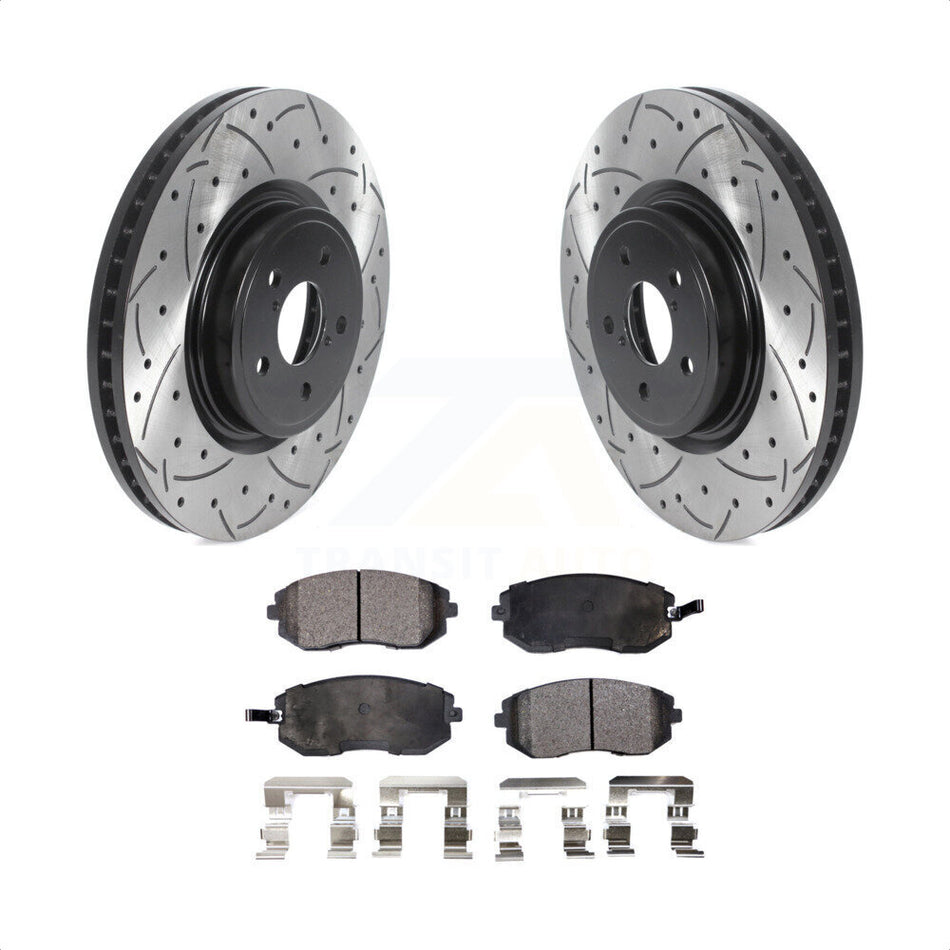 Front Coated Drilled Slotted Disc Brake Rotors And Semi-Metallic Pads Kit For Subaru Legacy KDF-100755 by Transit Auto