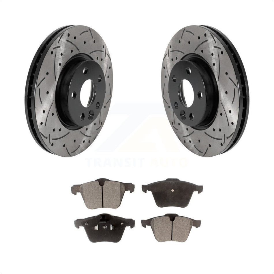 Front Coated Drilled Slotted Disc Brake Rotors And Semi-Metallic Pads Kit For 2008 Volvo V70 With 300mm Diameter Rotor KDF-100763 by Transit Auto