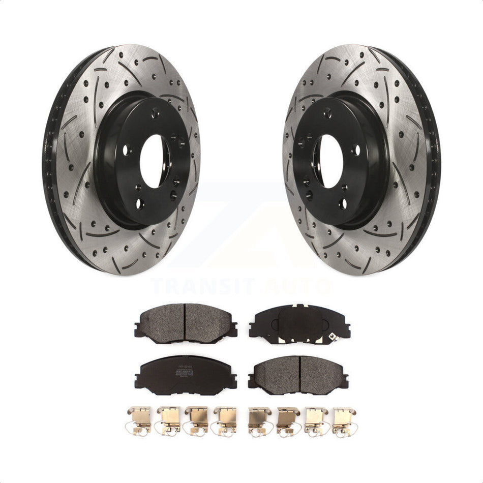 Front Coated Drilled Slotted Disc Brake Rotors And Semi-Metallic Pads Kit For Honda Insight Civic KDF-100781 by Transit Auto