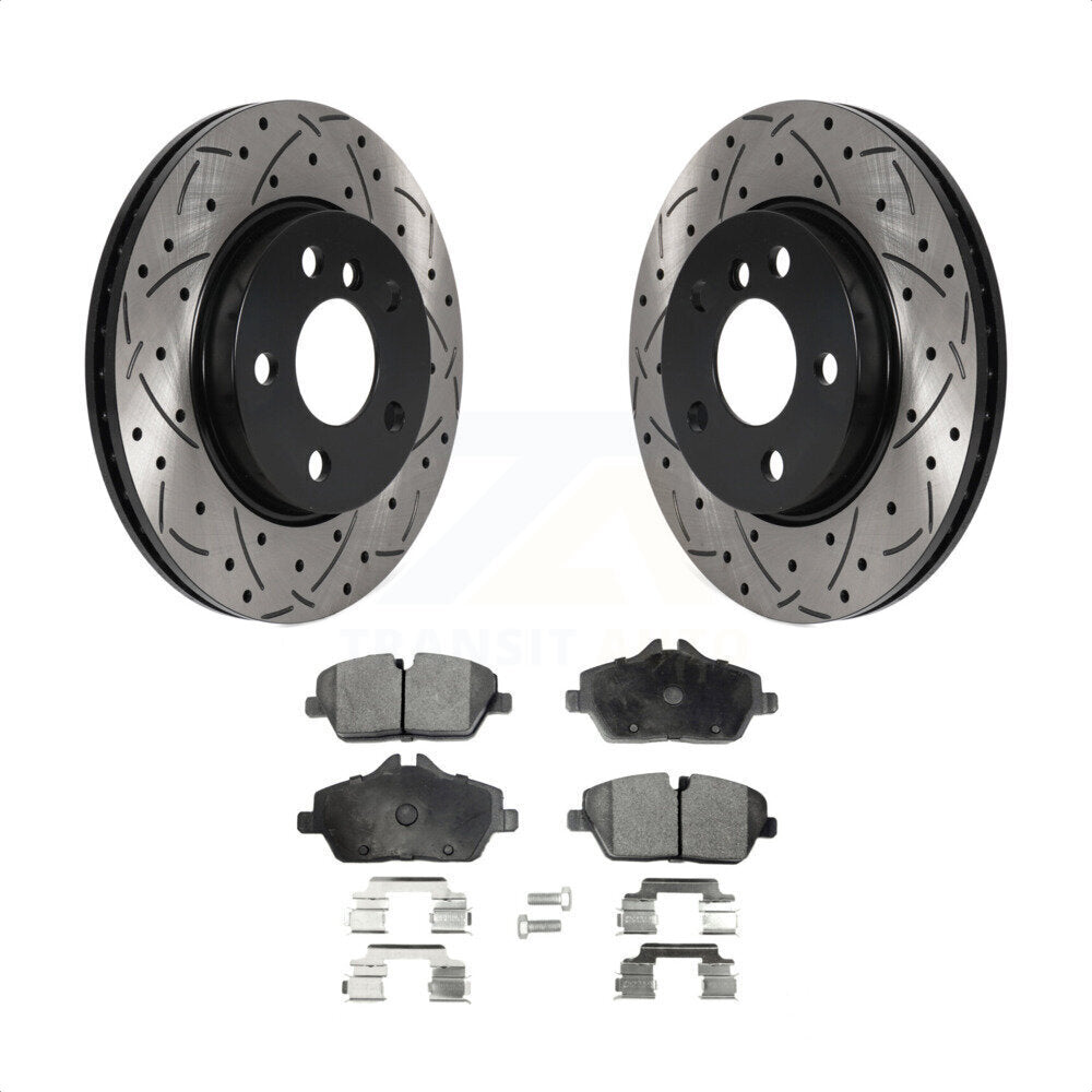 Front Coated Drilled Slotted Disc Brake Rotors And Semi-Metallic Pads Kit For Mini Cooper KDF-100782 by Transit Auto