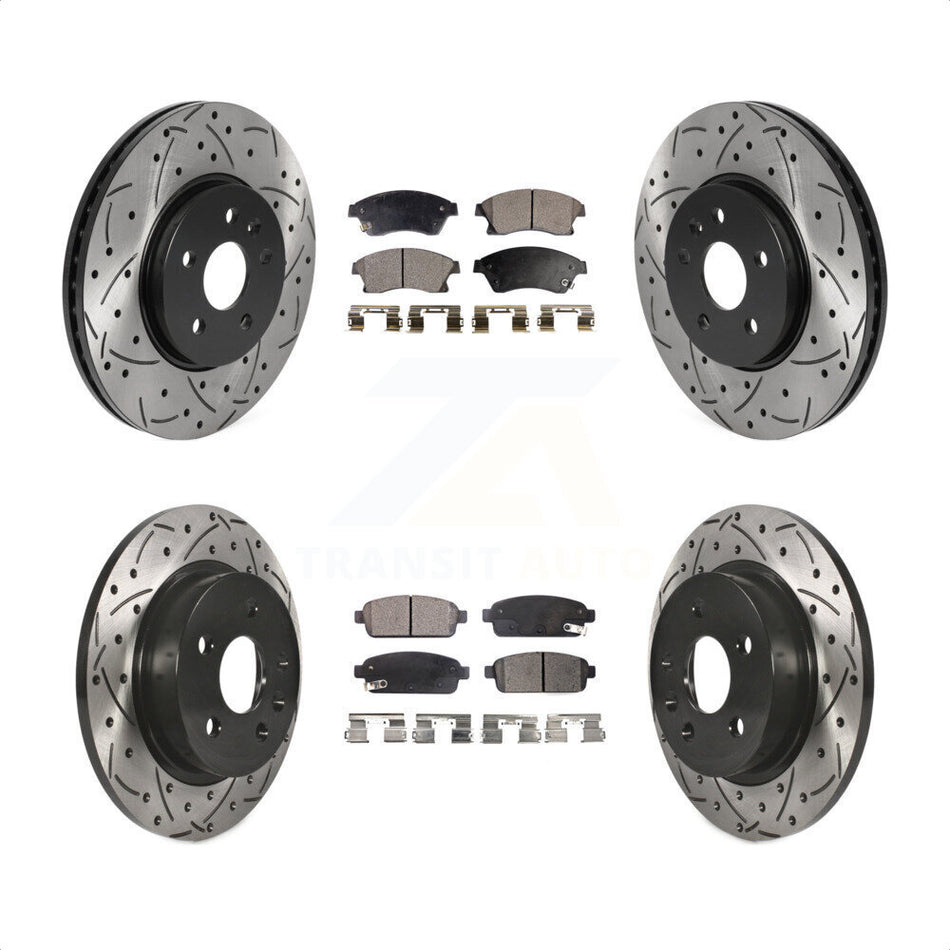 Front Rear Coated Drilled Slotted Disc Brake Rotors And Semi-Metallic Pads Kit For Chevrolet Buick Encore Trax Sonic KDF-100789 by Transit Auto