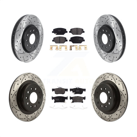 Front Rear Coated Drilled Slotted Disc Brake Rotors And Semi-Metallic Pads Kit For 2016-2018 Buick Envision With 315mm Diameter Rotor KDF-100793 by Transit Auto