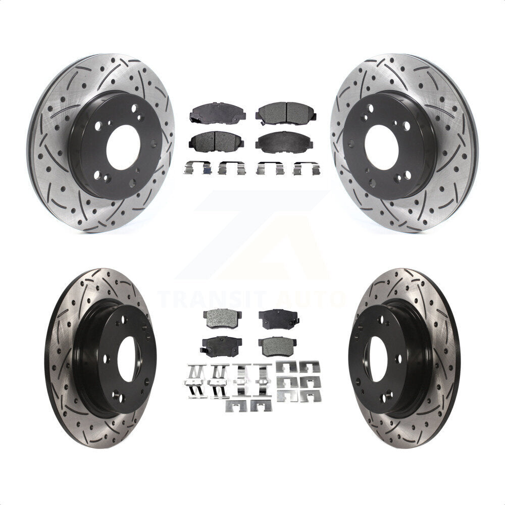 Front Rear Coated Drilled Slotted Disc Brake Rotors And Semi-Metallic Pads Kit For Honda Civic KDF-100804 by Transit Auto