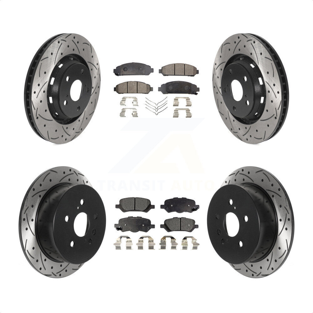 Front Rear Coated Drilled Slotted Disc Brake Rotors And Semi-Metallic Pads Kit For 2009-2016 Toyota Venza KDF-100832 by Transit Auto