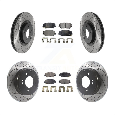 Front Rear Coated Drilled Slotted Disc Brake Rotors And Semi-Metallic Pads Kit For Kia Optima 2.0L KDF-100841 by Transit Auto