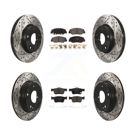 Front Rear Coated Drilled Slotted Disc Brake Rotors And Semi-Metallic Pads Kit For 2019-2022 Honda Insight KDF-100868 by Transit Auto