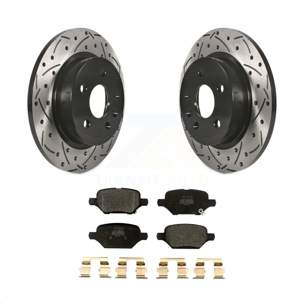 Rear Coated Drilled Slotted Disc Brake Rotors And Semi-Metallic Pads Kit For 2018-2022 Chevrolet Trax Buick Encore KDF-100872 by Transit Auto