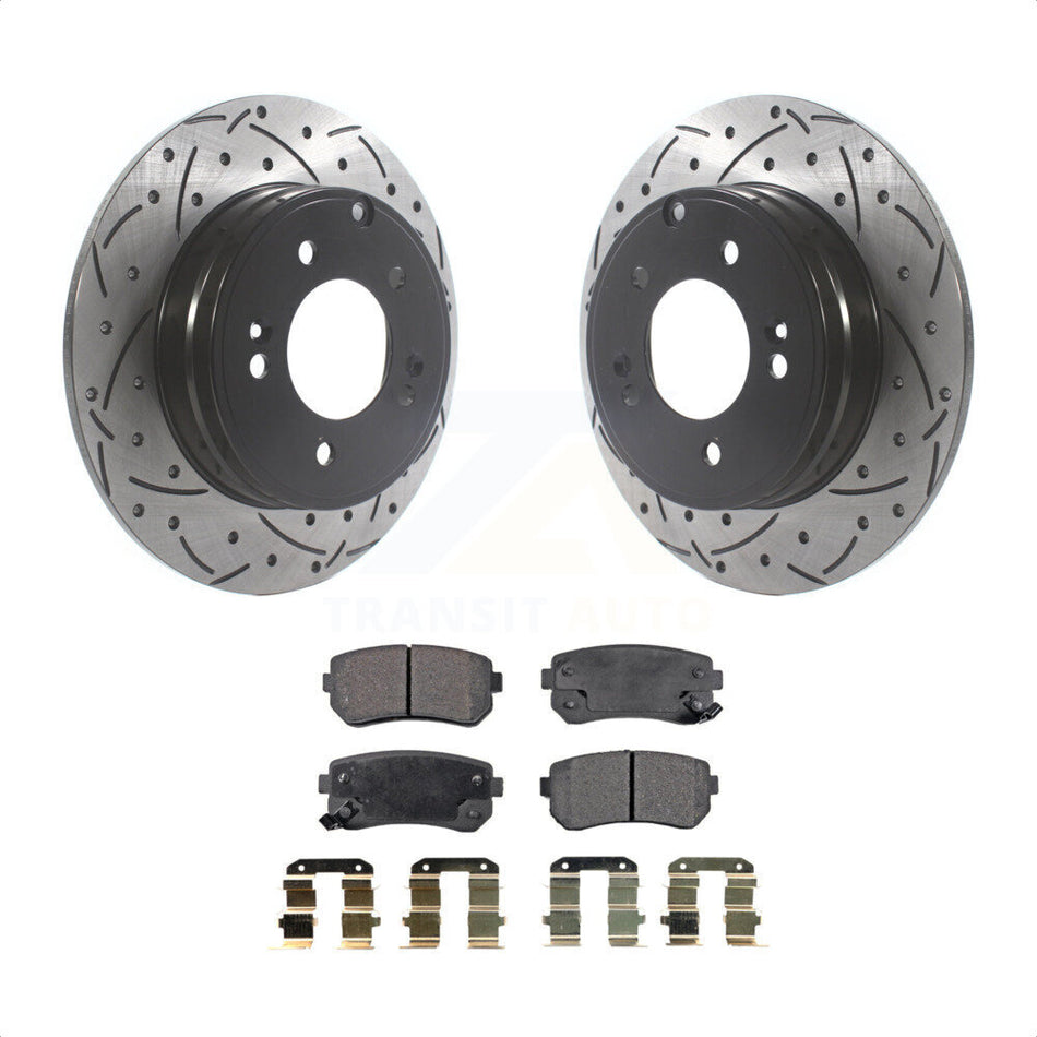 Rear Coated Drilled Slotted Disc Brake Rotors And Semi-Metallic Pads Kit For Hyundai Sonata Tucson Kia Cadenza KDF-100894 by Transit Auto