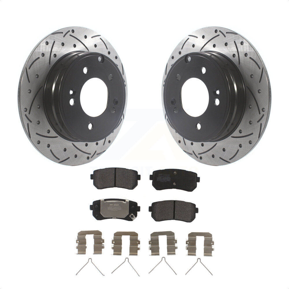 Rear Coated Drilled Slotted Disc Brake Rotors And Semi-Metallic Pads Kit For Hyundai Sonata Kia Optima With Manual Parking KDF-100896 by Transit Auto