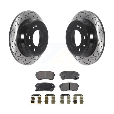 Rear Coated Drilled Slotted Disc Brake Rotors And Semi-Metallic Pads Kit For Hyundai Elantra Tucson Kia Sportage KDF-100908 by Transit Auto