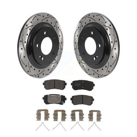 Rear Coated Drilled Slotted Disc Brake Rotors And Semi-Metallic Pads Kit For 2016 Kia Optima LX EX 1.6T With Electric Parking KDF-100918 by Transit Auto