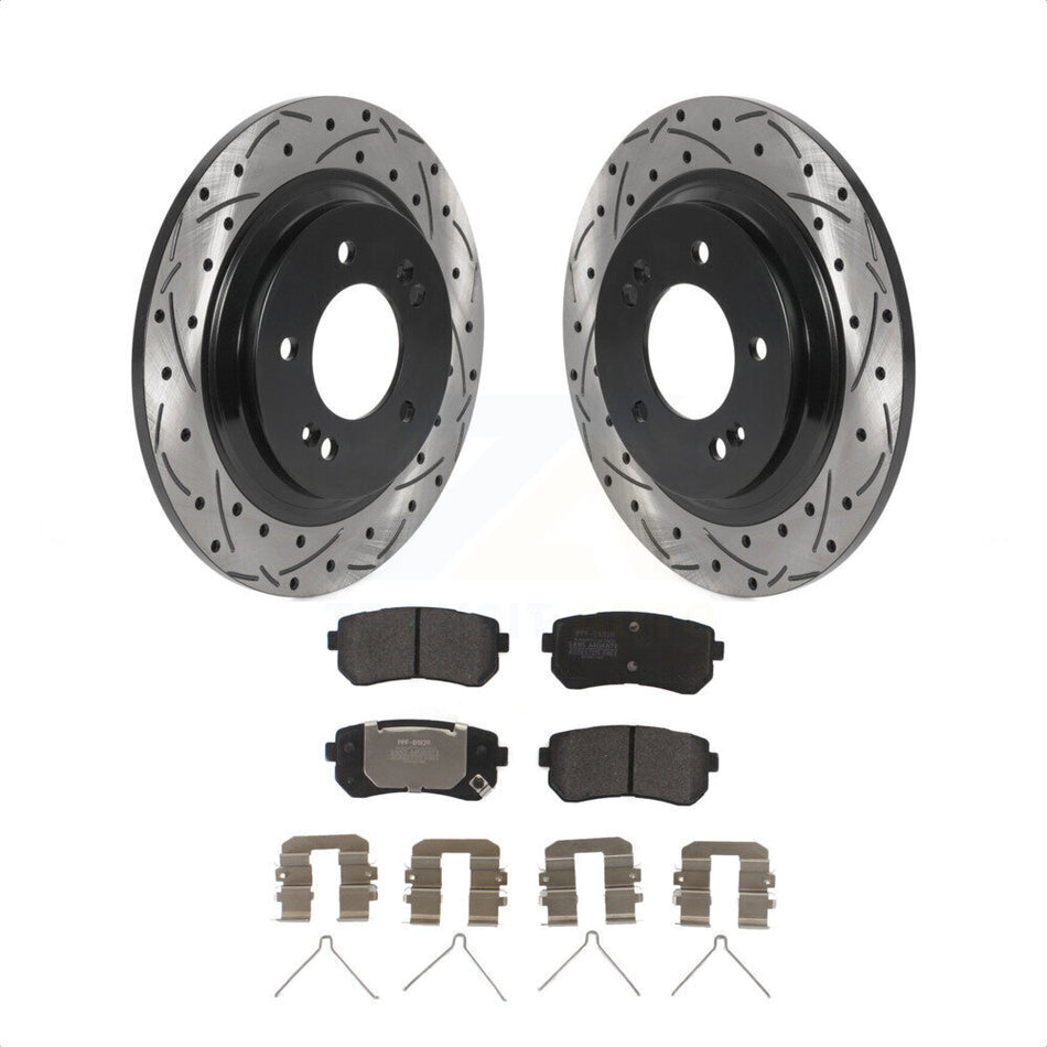 Rear Coated Drilled Slotted Disc Brake Rotors And Semi-Metallic Pads Kit For 2016 Kia Optima LX EX 1.6T With Electric Parking KDF-100918 by Transit Auto