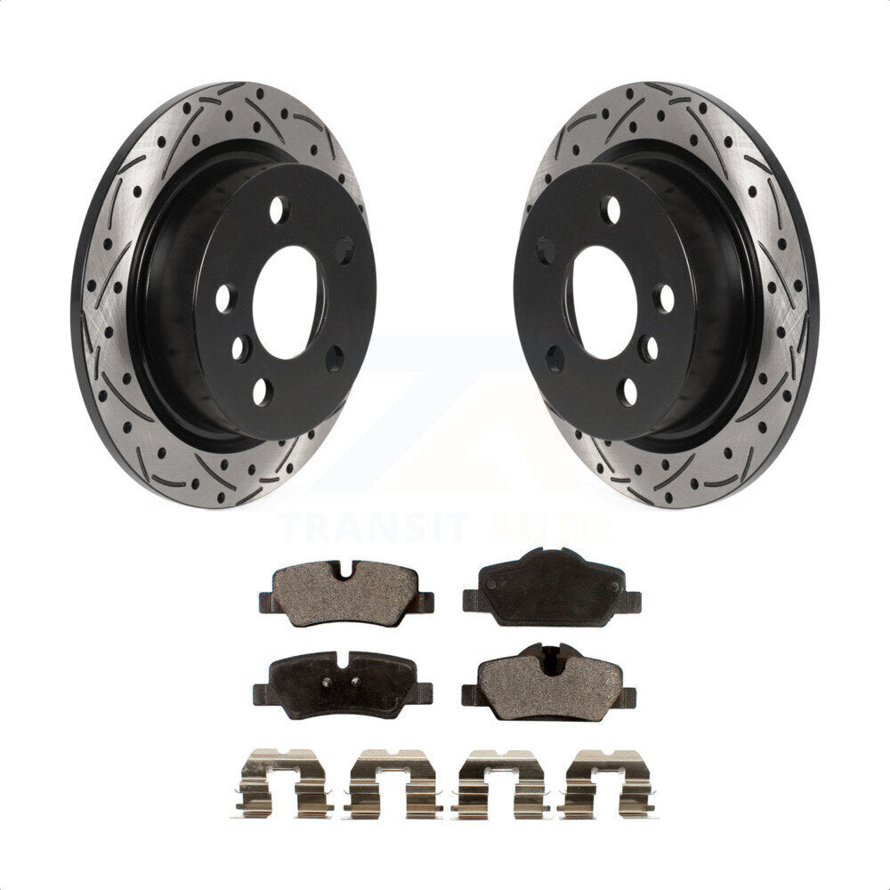 Rear Coated Drilled Slotted Disc Brake Rotors And Semi-Metallic Pads Kit For Mini Cooper KDF-100925 by Transit Auto