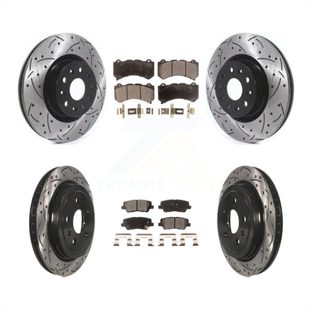 Front Rear Coated Drilled Slotted Disc Brake Rotors And Semi-Metallic Pads Kit For 2016 Cadillac CTS Vsport Premium with RWD With Performance Lining KDF-100974 by Transit Auto