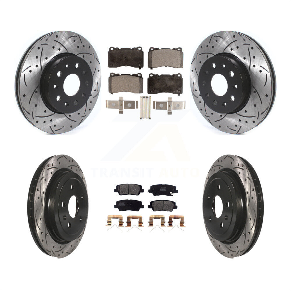 Front Rear Coated Drilled Slotted Disc Brake Rotors And Semi-Metallic Pads Kit For Cadillac CTS KDF-100975 by Transit Auto