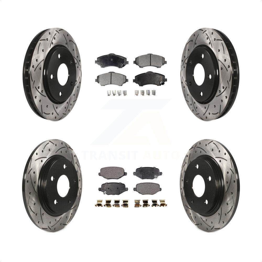 Front Rear Coated Drilled Slotted Disc Brake Rotors And Semi-Metallic Pads Kit For Dodge Grand Caravan Chrysler Town & Country Journey Ram C/V Volkswagen Routan KDF-100995 by Transit Auto