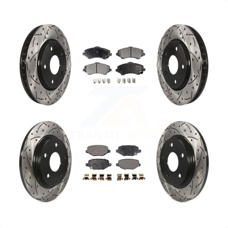 Front Rear Coated Drilled Slotted Disc Brake Rotors And Semi-Metallic Pads Kit For Dodge Grand Caravan Chrysler Town & Country Journey Ram C/V Volkswagen Routan KDF-100995 by Transit Auto