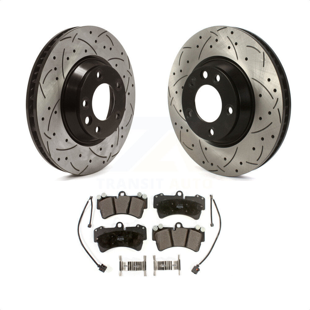 Front Coated Drilled Slotted Disc Brake Rotors And Semi-Metallic Pads Kit For Audi Q7 Porsche Cayenne Volkswagen Touareg KDF-100996 by Transit Auto