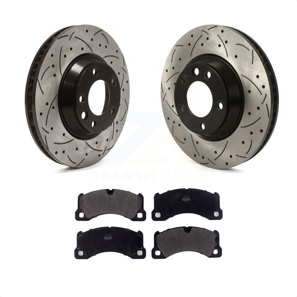 Front Coated Drilled Slotted Disc Brake Rotors And Semi-Metallic Pads Kit For Porsche Cayenne KDF-100999 by Transit Auto